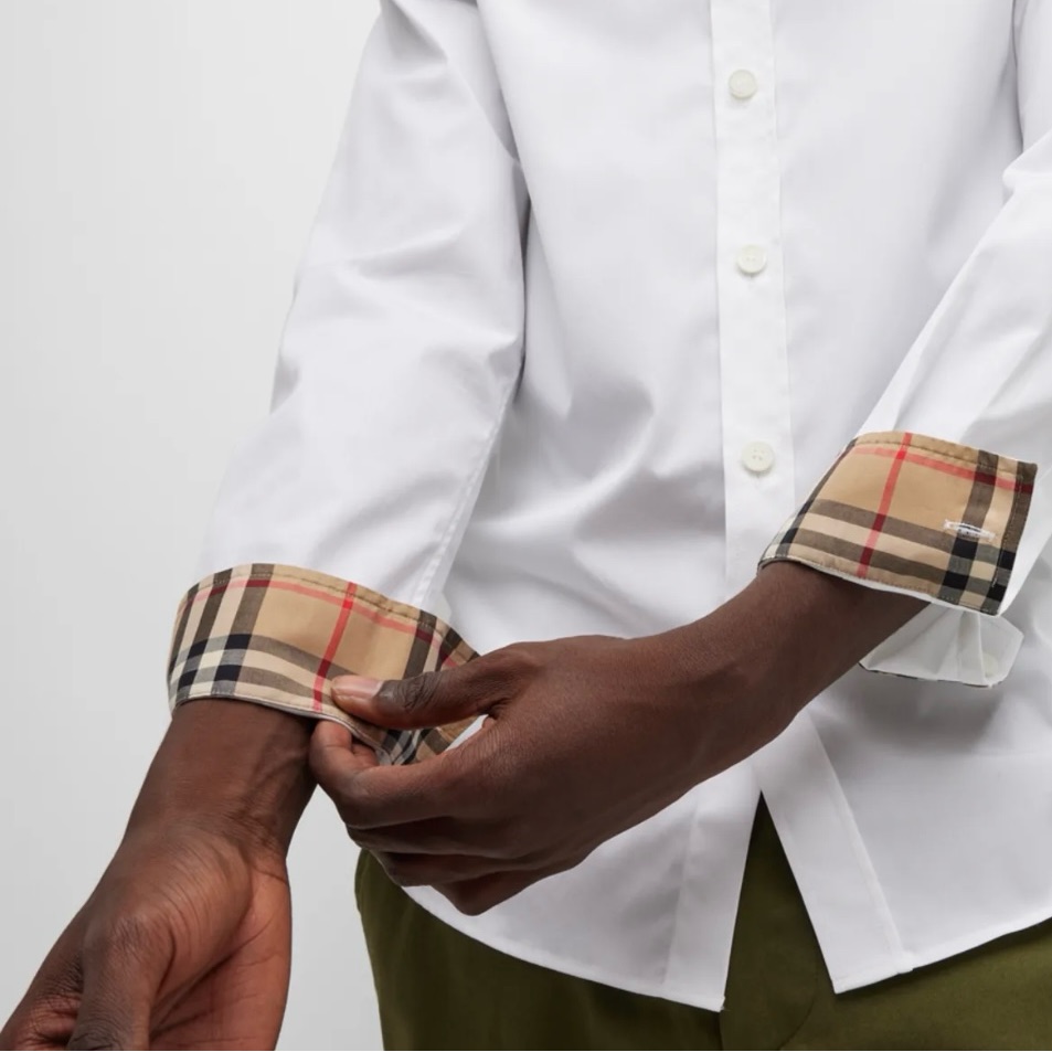 Burberry Button-Down Nova Check Shirt Imported Cotton Cuffs W/Cuff Links Set
